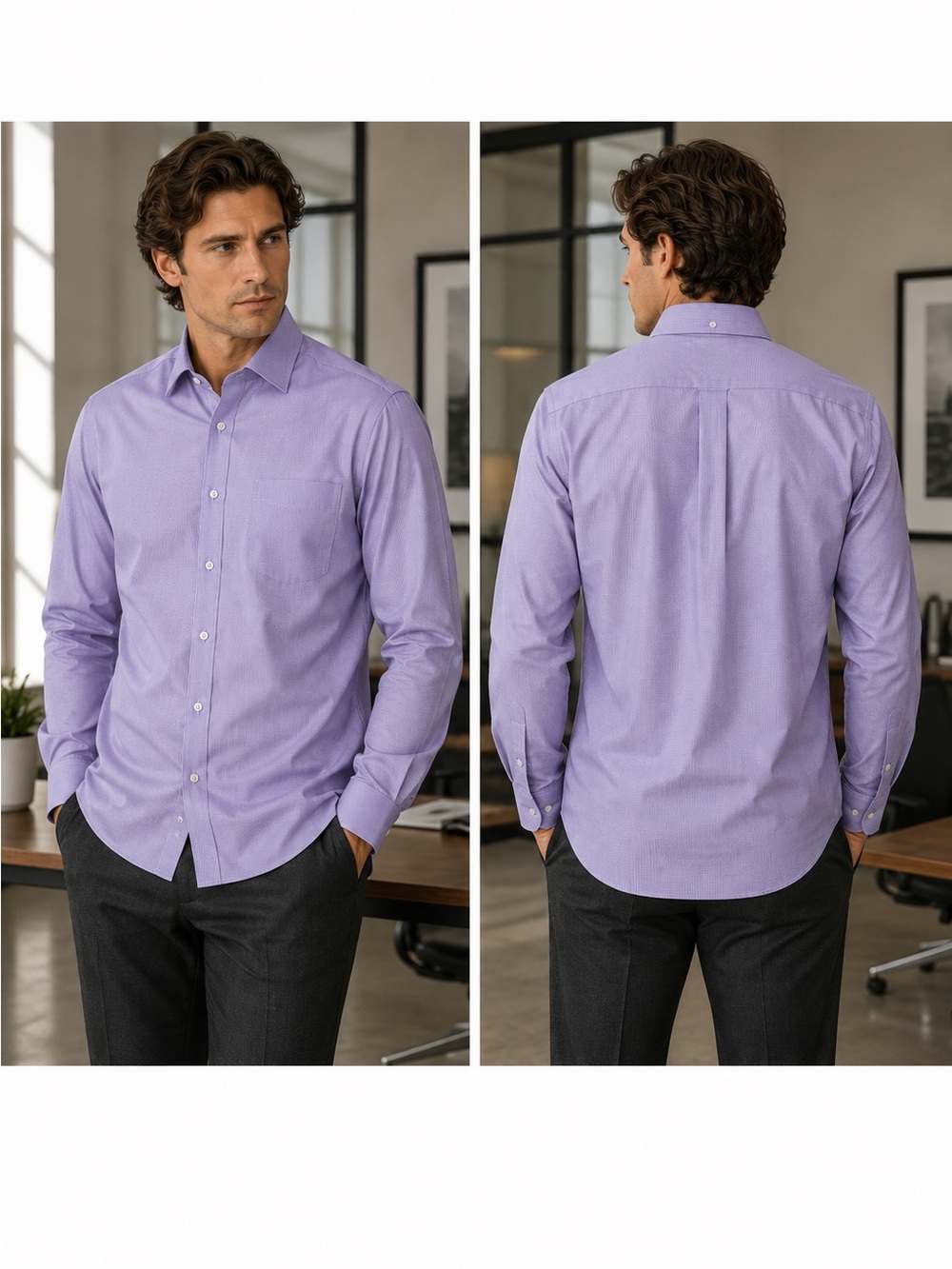 Men's Long-Sleeve Lavender Dress Shirt - Classic Point Collar